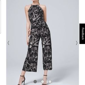 CHAIN-DETAIL FLORAL KNIT CROPPED JUMPSUIT